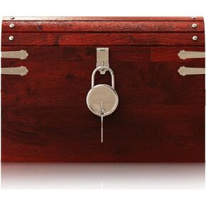 صندوق كنز القراصنة المصنوع يدويًا من Vizayo مع قفل ومفاتيح - صندوق تخزين خشبي عتيق مقاس 16 × 12 بوصة مع غطاء مفصلي - صندوق تخزين عتيق مزخرف مصنوع من خشب المانجو الصلب والقوي (أسود) in Kuwait