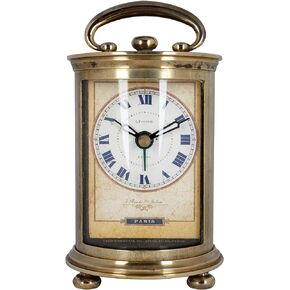 JUSTIME Solid Brass Parisian Carrige Antique Collectible Analog Table Desk Alarm Clock for Gift, Home Decor, Battery Operated (Large)