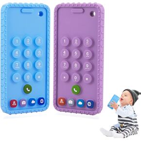 2Pack Teething Toys for Babies 0-6 Months 6-12 Months, Baby Teething Toys, Soft Silicone Cell Phone Shape Teether for Babies 0-6 Months, Infant Molar Teether Chew Toys Gift (Blue Purple) in Saudi Arabia