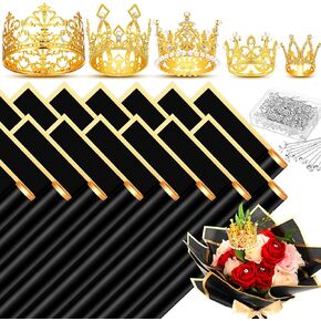 Siifert 60 Sheets Flower Wrapping Paper Bouquet Waterproof Wrapping Paper with 5 Crowns 200 Bouquet Pins for Rose Bouquet Decorations Valentines Mother's Day Graduation DIY Bouquet Gift(Rose Gold)