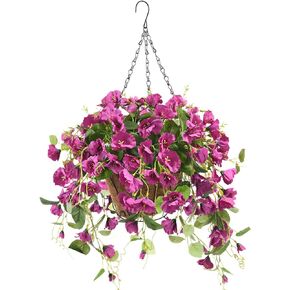 Homsunny Hanging Artificial Flowers Basket,Fake Hanging Plant,4 Packs Silk Flower Daisies Coconut Lining Hanging Baskets,Patio Garden Porch Deck Decoration(Red)