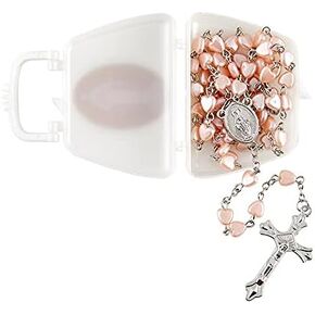 سبحة كاثوليكية بينك مع صندوق على شكل محفظة مريم العذراء، خرز صلاة على شكل قلب ديني، هدايا ملهمة للنساء، 20 انش، 20 انش، 20 انش، زنك، بدون احجار كريمة in Kuwait