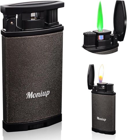 ولاعة شعلة بوتان، مع نفاثة خضراء ولهب ناعم 2 في 1، صندوق، ولاعة سوداء بلوري رائعة متعددة الوظائف، ولاعات محمولة مقاومة للرياح وقابلة لإعادة الملء للتدخين والشموع والسيجار في الهواء الطلق in Kuwait