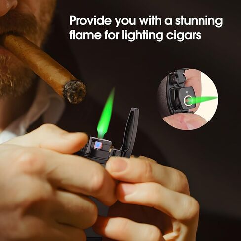 ولاعة شعلة بوتان، مع نفاثة خضراء ولهب ناعم 2 في 1، صندوق، ولاعة سوداء بلوري رائعة متعددة الوظائف، ولاعات محمولة مقاومة للرياح وقابلة لإعادة الملء للتدخين والشموع والسيجار في الهواء الطلق in Kuwait