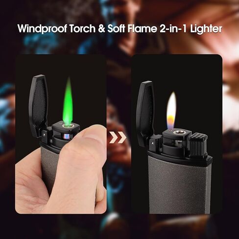 ولاعة شعلة بوتان، مع نفاثة خضراء ولهب ناعم 2 في 1، صندوق، ولاعة سوداء بلوري رائعة متعددة الوظائف، ولاعات محمولة مقاومة للرياح وقابلة لإعادة الملء للتدخين والشموع والسيجار في الهواء الطلق in Kuwait