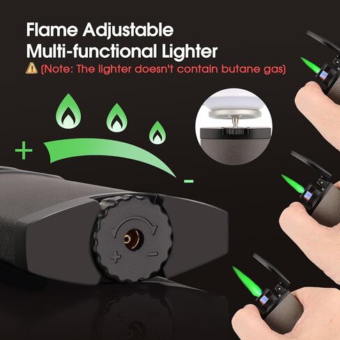 ولاعة شعلة بوتان، مع نفاثة خضراء ولهب ناعم 2 في 1، صندوق، ولاعة سوداء بلوري رائعة متعددة الوظائف، ولاعات محمولة مقاومة للرياح وقابلة لإعادة الملء للتدخين والشموع والسيجار في الهواء الطلق in Kuwait