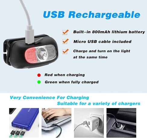 مصباح أمامي LED من XINYANG، قابل لإعادة الشحن عبر USB مع شعلة رأس مستشعر الحركة، مصباح أمامي مقاوم للماء، 5 أوضاع إضاءة أمامية للتخييم والتسلق والمشي لمسافات طويلة وصيد الأسماك والقراءة الليلية والجري in Kuwait