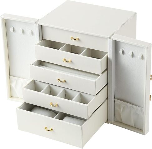 منظم صندوق مجوهرات CASEGRACE للنساء 5 أدراج طبقات مع تصميم باب مزدوج، صندوق مجوهرات كبير لتخزين الخواتم والأقراط والقلائد والأساور in Kuwait