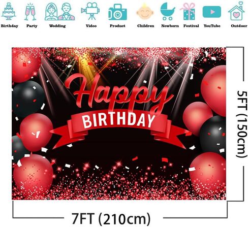 AIIKES 7X5FT Happy Birthday Backdrop Red Glitter Balloons for Girls Women Photography Backdrop Birthday Party Decorations Backdrop Photo Studio Props 12-410 in Saudi Arabia