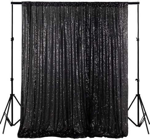 ShiDianYi Black Shimmer Sequin Fabric Photography Backdrop 4FTX6FT Glitter Background Sequin Curtain Sequence Curtain Sequin Birthday Backdrop in Saudi Arabia