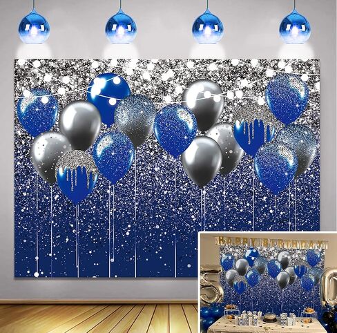 Royal Blue Glitter Backdrop Blue and Silver Black Balloon Sequin Photography Background for Birthday Wedding Graduation Prom Party Banner Decoration Photo Props (8x6FT) in Saudi Arabia