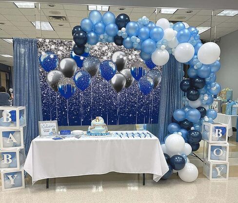 Royal Blue Glitter Backdrop Blue and Silver Black Balloon Sequin Photography Background for Birthday Wedding Graduation Prom Party Banner Decoration Photo Props (8x6FT) in Saudi Arabia