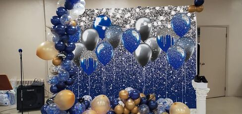 Royal Blue Glitter Backdrop Blue and Silver Black Balloon Sequin Photography Background for Birthday Wedding Graduation Prom Party Banner Decoration Photo Props (8x6FT) in Saudi Arabia