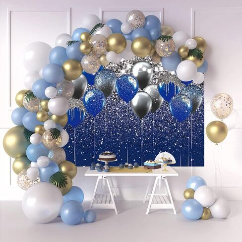 Royal Blue Glitter Backdrop Blue and Silver Black Balloon Sequin Photography Background for Birthday Wedding Graduation Prom Party Banner Decoration Photo Props (8x6FT) in Saudi Arabia