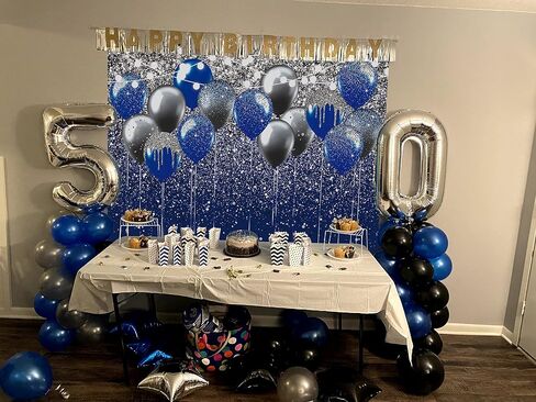 Royal Blue Glitter Backdrop Blue and Silver Black Balloon Sequin Photography Background for Birthday Wedding Graduation Prom Party Banner Decoration Photo Props (8x6FT) in Saudi Arabia