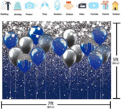 Royal Blue Glitter Backdrop Blue and Silver Black Balloon Sequin Photography Background for Birthday Wedding Graduation Prom Party Banner Decoration Photo Props (8x6FT) in Saudi Arabia