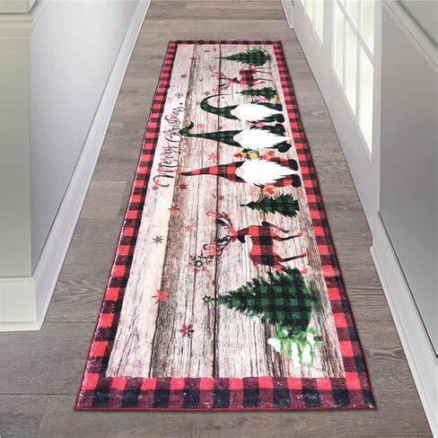 Aopota Christmas Hallway Runner Rugs with Rubber Backing 2'x6' Non-Slip Washable Xmas Santa Claus Kitchen Runner Rug Distressed Carpet Runner for Entryway Laundry Bedroom in Kuwait