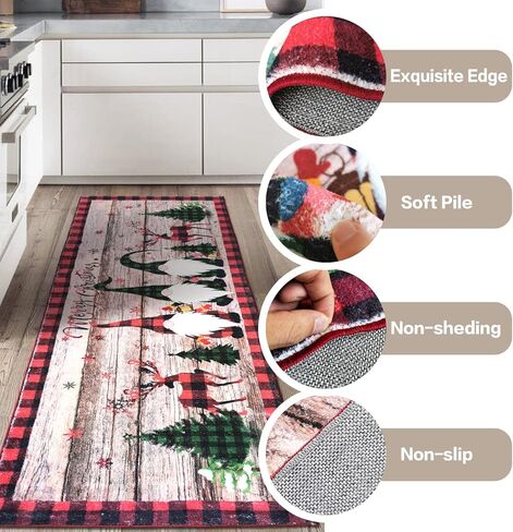 Aopota Christmas Hallway Runner Rugs with Rubber Backing 2'x6' Non-Slip Washable Xmas Santa Claus Kitchen Runner Rug Distressed Carpet Runner for Entryway Laundry Bedroom in Kuwait