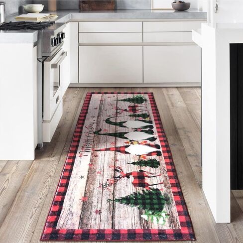 Aopota Christmas Hallway Runner Rugs with Rubber Backing 2'x6' Non-Slip Washable Xmas Santa Claus Kitchen Runner Rug Distressed Carpet Runner for Entryway Laundry Bedroom in Kuwait
