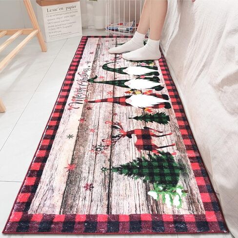 Aopota Christmas Hallway Runner Rugs with Rubber Backing 2'x6' Non-Slip Washable Xmas Santa Claus Kitchen Runner Rug Distressed Carpet Runner for Entryway Laundry Bedroom in Kuwait