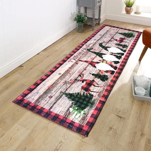 Aopota Christmas Hallway Runner Rugs with Rubber Backing 2'x6' Non-Slip Washable Xmas Santa Claus Kitchen Runner Rug Distressed Carpet Runner for Entryway Laundry Bedroom in Kuwait