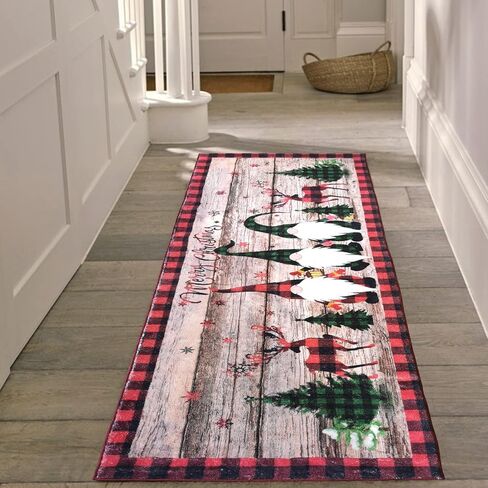 Aopota Christmas Hallway Runner Rugs with Rubber Backing 2'x6' Non-Slip Washable Xmas Santa Claus Kitchen Runner Rug Distressed Carpet Runner for Entryway Laundry Bedroom in Kuwait