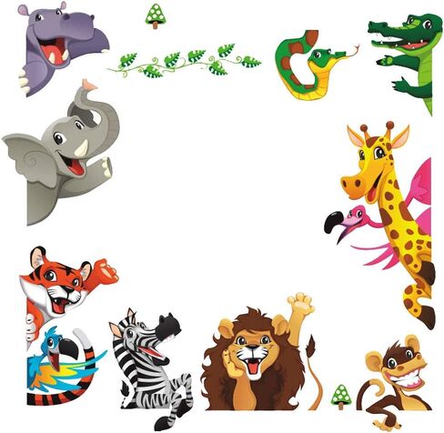 ملصقات حائط على شكل حيوانات من DEKOSH للأطفال قابلة للتقشير واللصق | ملصقات حائط لغرف الأطفال ذات طابع الغابة الخيالية لغرفة اللعب | تحتوي ملصقات الحائط المزخرفة للأطفال على ملصقات ملونة للزرافة والأسد والنمر in Kuwait