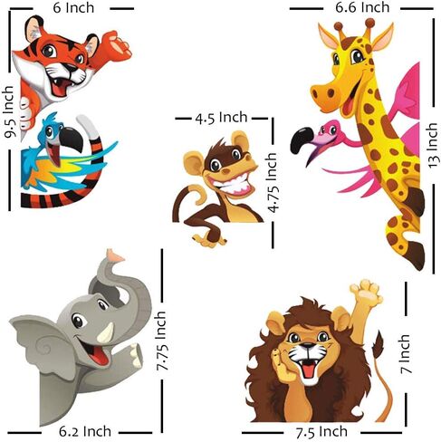 ملصقات حائط على شكل حيوانات من DEKOSH للأطفال قابلة للتقشير واللصق | ملصقات حائط لغرف الأطفال ذات طابع الغابة الخيالية لغرفة اللعب | تحتوي ملصقات الحائط المزخرفة للأطفال على ملصقات ملونة للزرافة والأسد والنمر in Kuwait