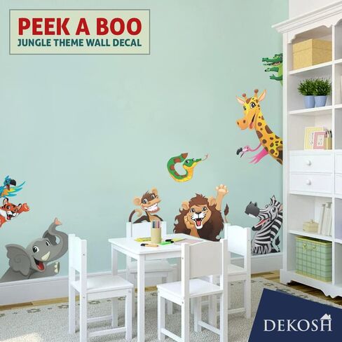 ملصقات حائط على شكل حيوانات من DEKOSH للأطفال قابلة للتقشير واللصق | ملصقات حائط لغرف الأطفال ذات طابع الغابة الخيالية لغرفة اللعب | تحتوي ملصقات الحائط المزخرفة للأطفال على ملصقات ملونة للزرافة والأسد والنمر in Kuwait