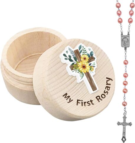 الفتيات المقدسة أول هدية الوردية بالتواصل، بلدي أول مسبحة وصندوق تذكار للأطفال، هدية الوردية الكاثوليكية لفتاة، الهدايا المسيحية هدايا المعمودية الكاثوليكية للطفل عيد ميلاد استحمام الطفل in Kuwait