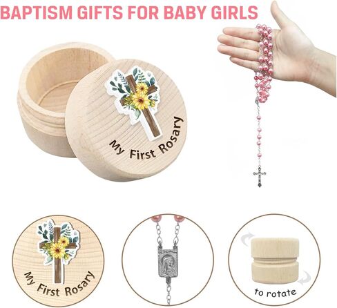 الفتيات المقدسة أول هدية الوردية بالتواصل، بلدي أول مسبحة وصندوق تذكار للأطفال، هدية الوردية الكاثوليكية لفتاة، الهدايا المسيحية هدايا المعمودية الكاثوليكية للطفل عيد ميلاد استحمام الطفل in Kuwait