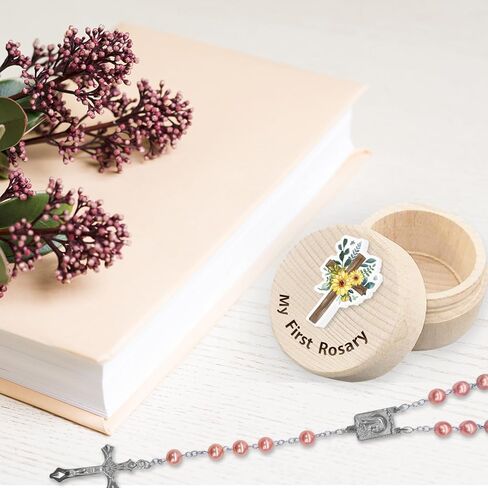 الفتيات المقدسة أول هدية الوردية بالتواصل، بلدي أول مسبحة وصندوق تذكار للأطفال، هدية الوردية الكاثوليكية لفتاة، الهدايا المسيحية هدايا المعمودية الكاثوليكية للطفل عيد ميلاد استحمام الطفل in Kuwait