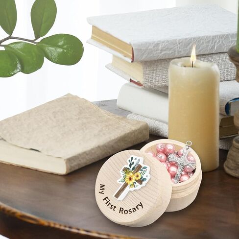 الفتيات المقدسة أول هدية الوردية بالتواصل، بلدي أول مسبحة وصندوق تذكار للأطفال، هدية الوردية الكاثوليكية لفتاة، الهدايا المسيحية هدايا المعمودية الكاثوليكية للطفل عيد ميلاد استحمام الطفل in Kuwait