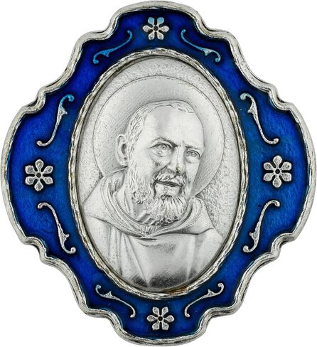 Rosary with Metal Padre Pio Case | Silver-Tone Floral Hail Mary Beads with Blue Padre Pio Our Father Beads | Great Catholic Gift | Patron Saint of Civil Defense Workers and Adolescents in Saudi Arabia