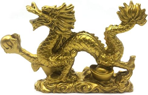 FUNSXBUG Chinese Gold feng Shui Decor Dragon Statue Figurines Sculpture Collectibles for Luck & Success 9 Inch in Kuwait