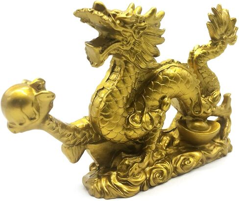 FUNSXBUG Chinese Gold feng Shui Decor Dragon Statue Figurines Sculpture Collectibles for Luck & Success 9 Inch in Kuwait