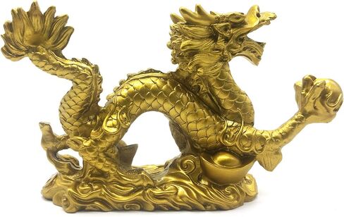 FUNSXBUG Chinese Gold feng Shui Decor Dragon Statue Figurines Sculpture Collectibles for Luck & Success 9 Inch in Kuwait