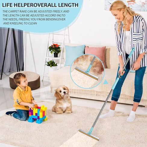 Pet Hair remover,55 in Adjustable Long Handle Carpet Rake，Reusable Pet Hair Remover Carpet Long Handle,Remover for Embedded Fur Removal from Carpet and Rug.Carpet Scraper and Cat Dog Hair Remover. in Kuwait