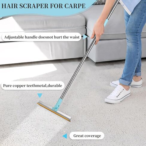 Pet Hair remover,55 in Adjustable Long Handle Carpet Rake，Reusable Pet Hair Remover Carpet Long Handle,Remover for Embedded Fur Removal from Carpet and Rug.Carpet Scraper and Cat Dog Hair Remover. in Kuwait