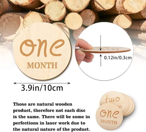 12 قطعة من بطاقات الصور الشهرية للاطفال، مجموعة اقراص خشبية من 1-12 شهر، لافتة اعلان الميلاد لدعائم صور السنة الاولى، قطر 4 انش in Kuwait