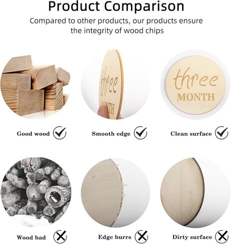 12 قطعة من بطاقات الصور الشهرية للاطفال، مجموعة اقراص خشبية من 1-12 شهر، لافتة اعلان الميلاد لدعائم صور السنة الاولى، قطر 4 انش in Kuwait