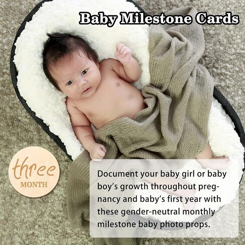 12 قطعة من بطاقات الصور الشهرية للاطفال، مجموعة اقراص خشبية من 1-12 شهر، لافتة اعلان الميلاد لدعائم صور السنة الاولى، قطر 4 انش in Kuwait