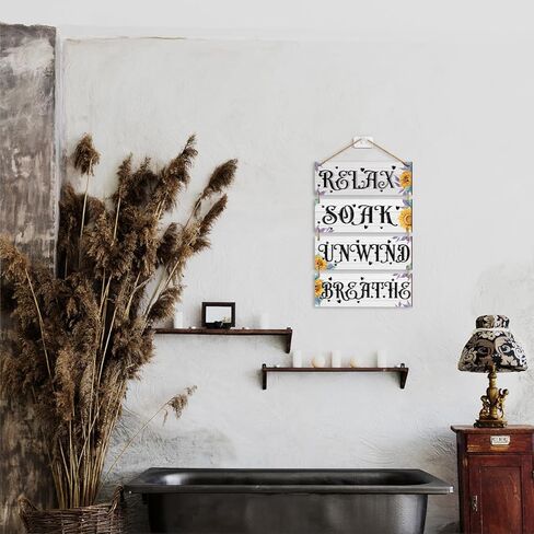 4 Pieces Bathroom Decor Farmhouse Wall Hanging Decor for Front Door Vintage Wooden Sign for Laundry Room Bathroom SPA Room Toilet Farmhouse Home Decor for Porch Door Hanger in Kuwait