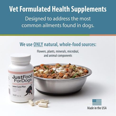 JustFoodForDogs Joint Care Plus، مكمل لمفاصل الكلاب، الكولاجين من النوع الثاني وكبريتات الكوندرويتين - 60 قطعة in Kuwait