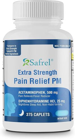 Safrel Extra Strength Pain Reliever PM and Sleep Aid (375 Tablets) | Acetaminophen 500 mg & Diphenhydramine HCl 25 mg | Fast Acting Relief for Headaches, Minor Aches | Non-Habit Forming | Value Pack in Saudi Arabia