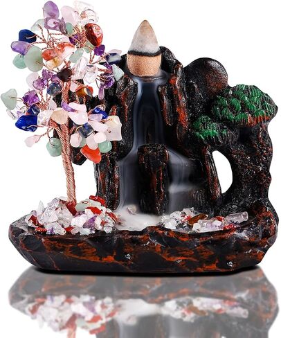 ريالايف مبخرة شلال مع كريستالات علاجية على شكل شجرة نقود جبلية ذات تدفق عكسي لليوغا والزين والتامل وديكور المكتب والمنزل (7 شاكرا) in Kuwait