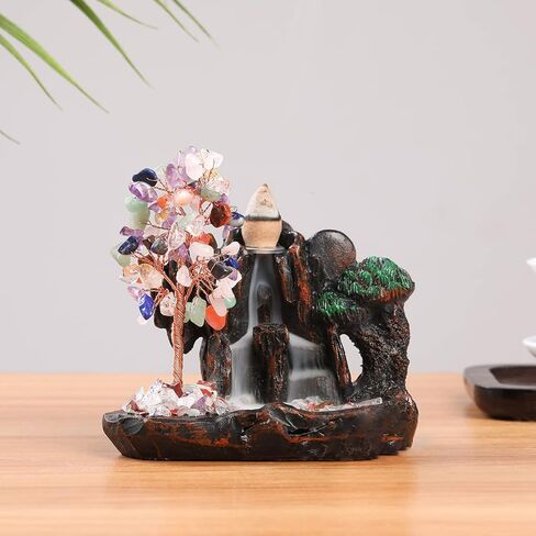 ريالايف مبخرة شلال مع كريستالات علاجية على شكل شجرة نقود جبلية ذات تدفق عكسي لليوغا والزين والتامل وديكور المكتب والمنزل (7 شاكرا) in Kuwait