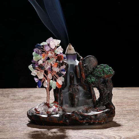 ريالايف مبخرة شلال مع كريستالات علاجية على شكل شجرة نقود جبلية ذات تدفق عكسي لليوغا والزين والتامل وديكور المكتب والمنزل (7 شاكرا) in Kuwait