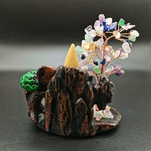 ريالايف مبخرة شلال مع كريستالات علاجية على شكل شجرة نقود جبلية ذات تدفق عكسي لليوغا والزين والتامل وديكور المكتب والمنزل (7 شاكرا) in Kuwait