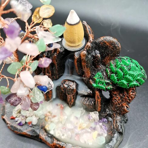 ريالايف مبخرة شلال مع كريستالات علاجية على شكل شجرة نقود جبلية ذات تدفق عكسي لليوغا والزين والتامل وديكور المكتب والمنزل (7 شاكرا) in Kuwait